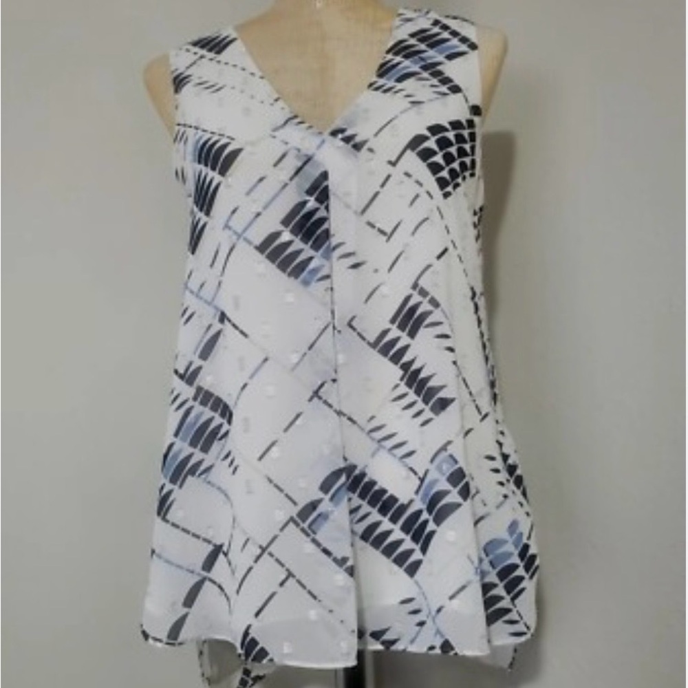 White House Black Market Geometric Black and White Blouse